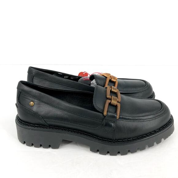 PIKOLINOS Women Aviles Platform Loafer EU 39 US 8.5 Black Leather Chain Link NIB - Picture 4 of 13